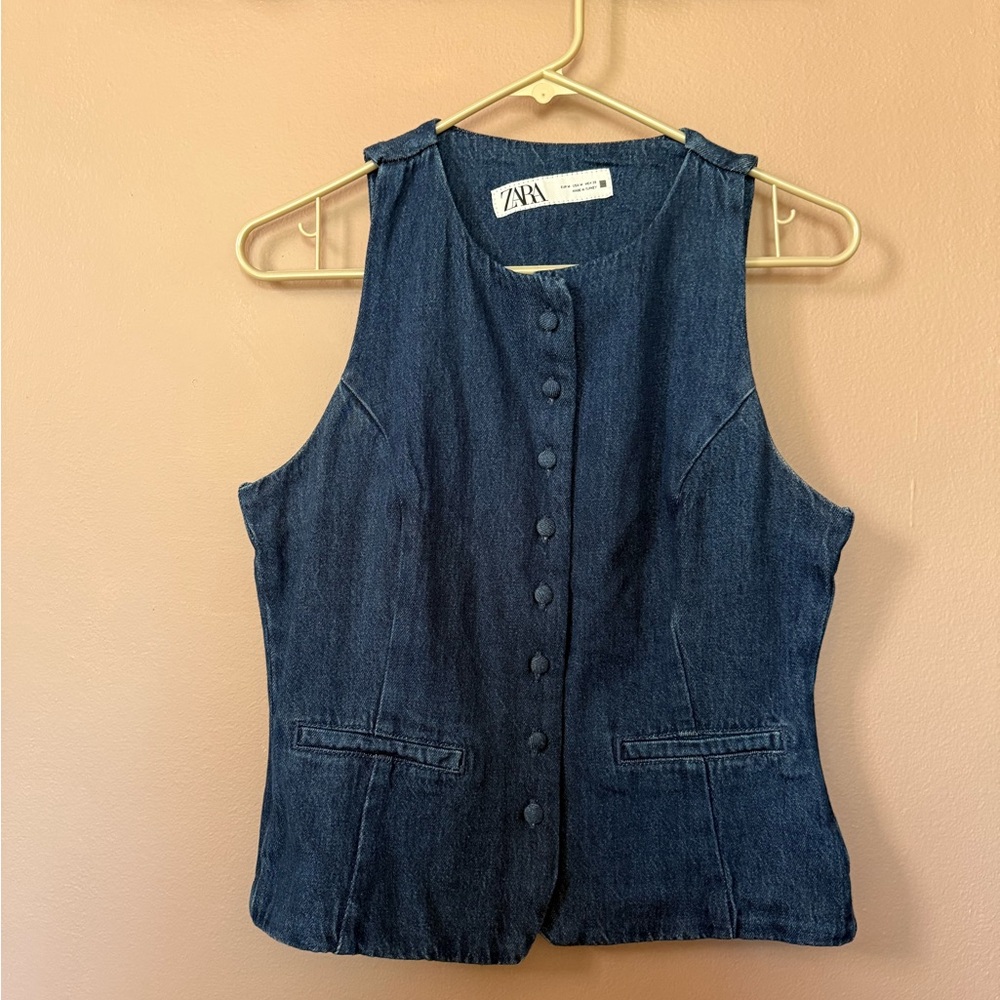 Zara Dark Blue Denim Vest